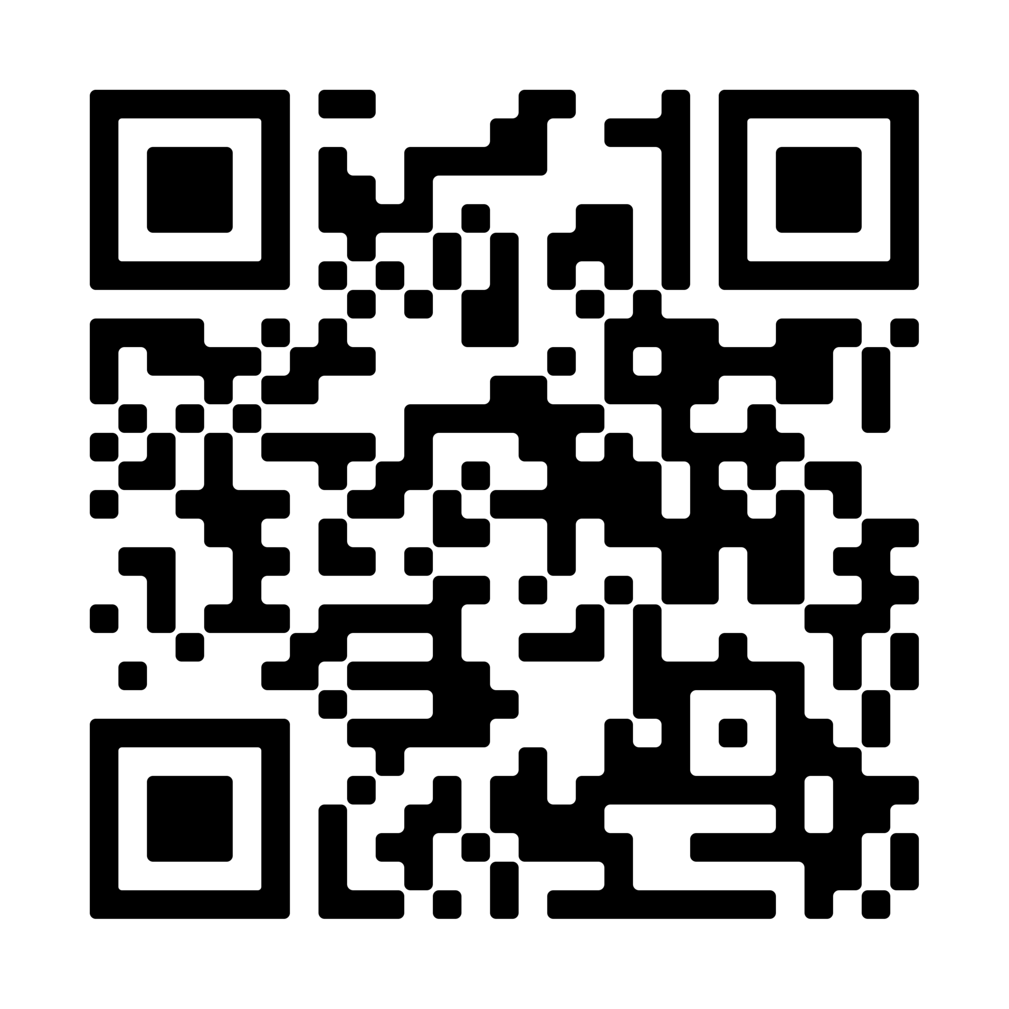 Black and white QR code with complex pattern of squares and rectangles.