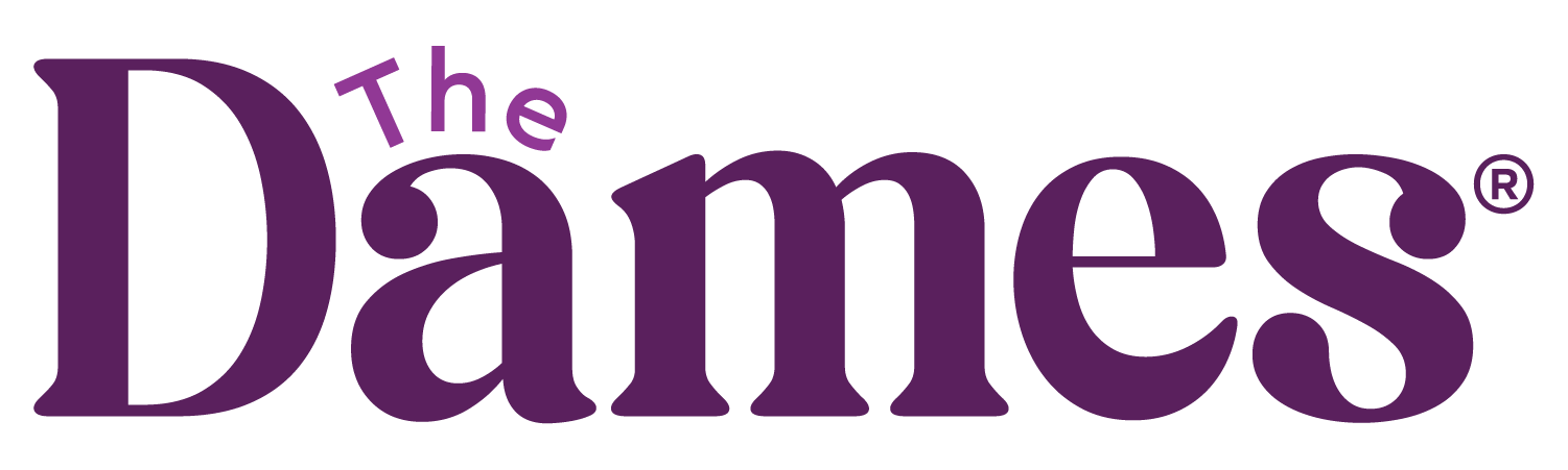 Purple text reading 'The Dames' on a white background.