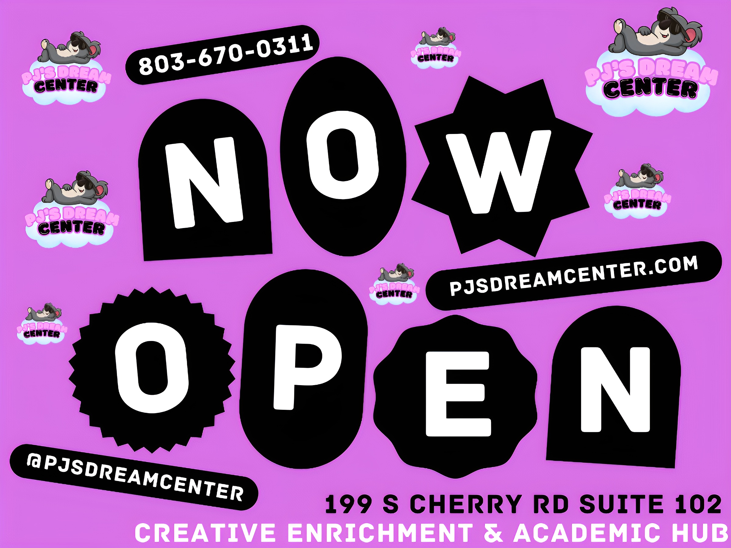 Pink background with black and white text saying