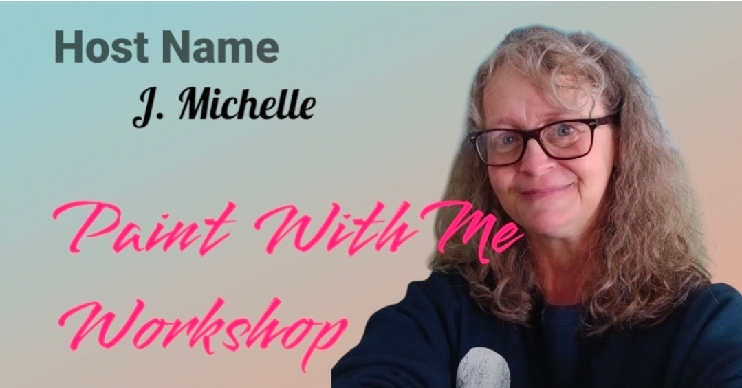 A woman with glasses and curly hair smiling, wearing a dark top, with text about a workshop and host name.