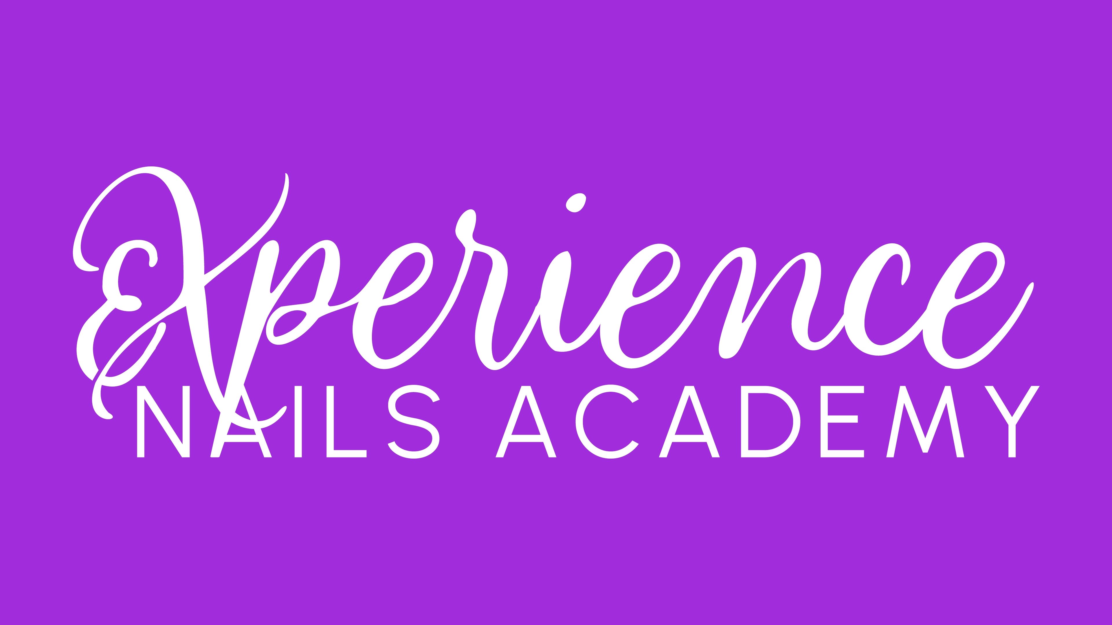 Logo with purple background, white text reading 'Experience Nails Academy'.